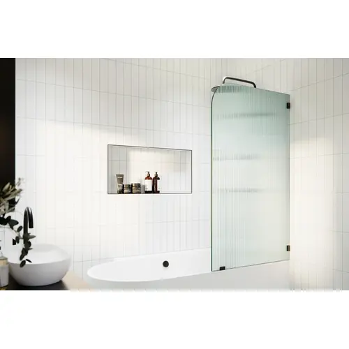 Aurora 58.25 in. x 30 in. Frameless Bath Shower Door - Single Fixed Panel Fluted Frosted Radius Right Hand Matte Black