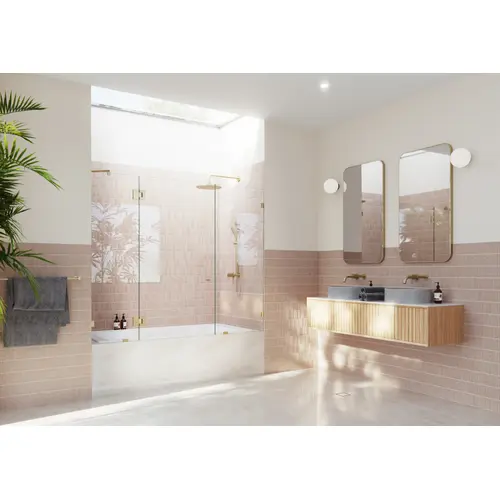 Stellar 58.25" x 72.75" Frameless 3 Panel Inline Bathtub Shower Door Satin Brass