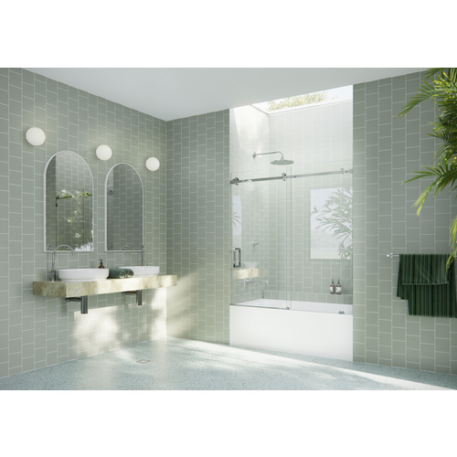 Astro 52 in. - 56 in. x 60in. Frameless Bath Tub Sliding Shower Door with Square Hardware in Chrome finish