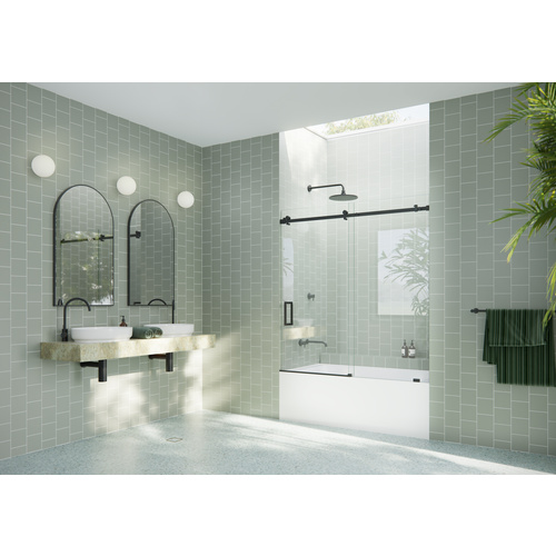 Astro 52 in. - 56 in. x 60in. Frameless Bath Tub Sliding Shower Door with Square Hardware in Matte Black finish