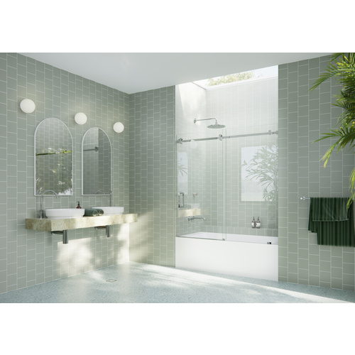 Astro 56 in. - 60 in. x 60in. Frameless Bath Tub Sliding Shower Door with Square Hardware in Chrome finish