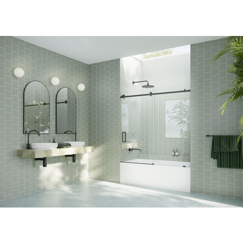 Astro 56 in. - 60 in. x 60in. Frameless Bath Tub Sliding Shower Door with Square Hardware in Matte Black finish