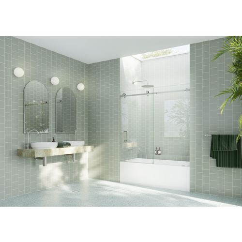 Astro 68 in. - 72 in. x 60in. Frameless Bath Tub Sliding Shower Door with Square Hardware in Brushed Nickel finish