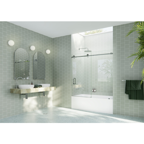 Astro 68 in. - 72 in. x 60in. Frameless Bath Tub Sliding Shower Door with Square Hardware in Chrome finish