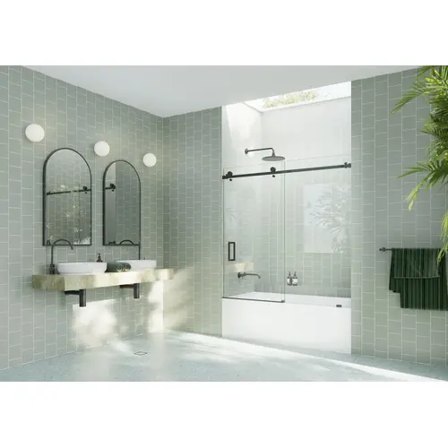 Astro 68 in. - 72 in. x 60in. Frameless Bath Tub Sliding Shower Door with Square Hardware in Matte Black finish