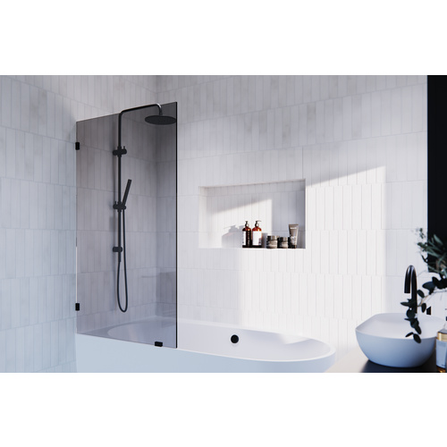 Ursa 34 in. W x 58.25 in. H Frameless Shower Bath Fixed Panel with Gray Tint Matte Black