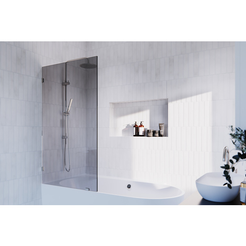 Ursa 34 in. W x 58.25 in. H Frameless Shower Bath Fixed Panel with Gray Tint Polished Nickel