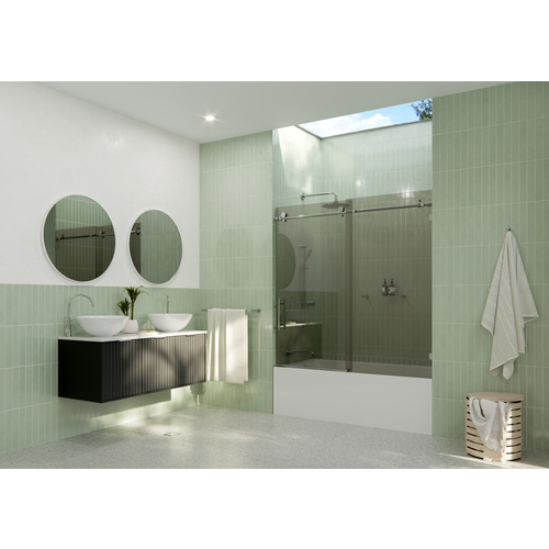 Equinox 60 in. x 60 in. Fully Frameless Glass Bath Slider with Gray Tint Chrome