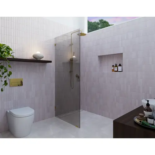 Ursa 30" x 78" Fully Frameless Glass Shower Panel, Single Fixed Panel with Gray Tint Polished Brass