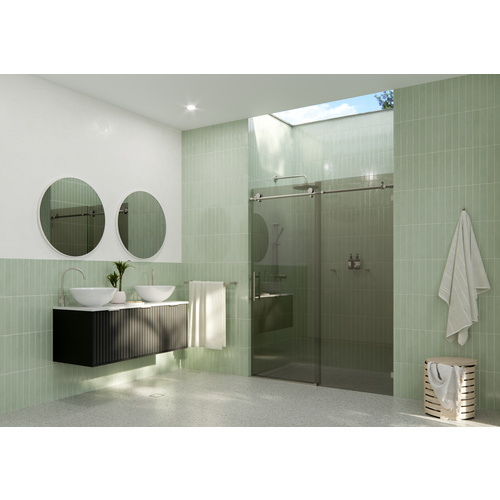 Equinox 60 in. x 78 in. Fully Frameless Glass Sliding Shower Doors with Gray Tint Brushed Nickel