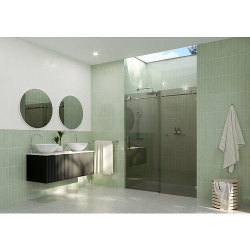 Equinox 60 in. x 78 in. Fully Frameless Glass Sliding Shower Doors with Gray Tint Chrome