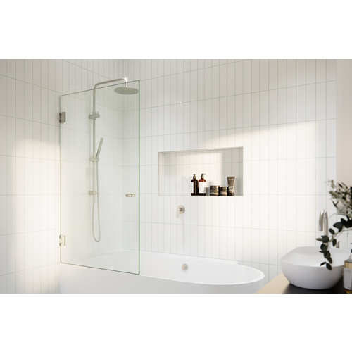 Albedo 31.25 in. x 58 in. Fully Frameless Glass Bathtub Shower Door Brushed Nickel