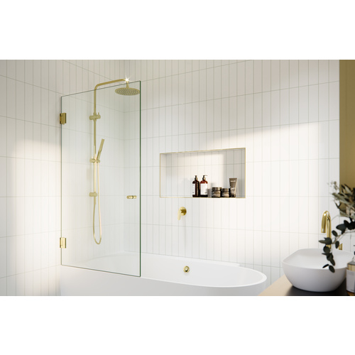 Albedo 31.5 in. x 58 in. Fully Frameless Glass Bathtub Shower Door Polished Brass