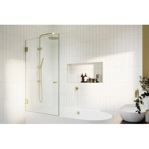 Albedo 31.5 in. x 58 in. Fully Frameless Glass Bathtub Shower Door Satin Brass