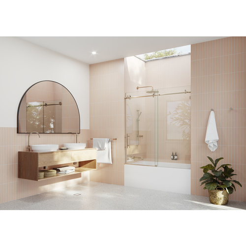 Eclipse 56 in. x 60 in. Fully Frameless Glass Bath Slider Brushed Bronze