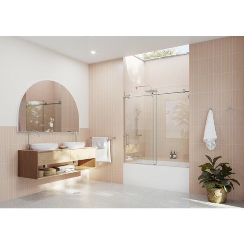 Eclipse 56 in. x 60 in. Fully Frameless Glass Bath Slider Brushed Nickel