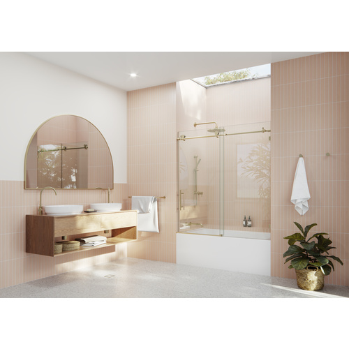 Eclipse 56 in. x 60 in. Fully Frameless Glass Bath Slider Satin Brass