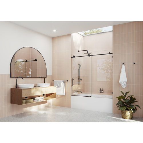 Eclipse 60 in. x 60 in. Fully Frameless Glass Bath Slider Matte Black