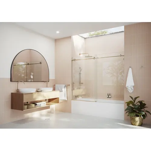 Eclipse 72 in. x 60 in. Fully Frameless Glass Bath Slider Brushed Bronze