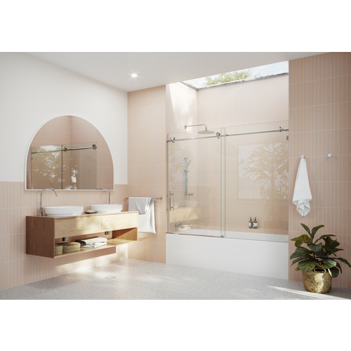 Eclipse 72 in. x 60 in. Fully Frameless Glass Bath Slider Chrome