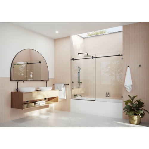 Eclipse 72 in. x 60 in. Fully Frameless Glass Bath Slider Matte Black