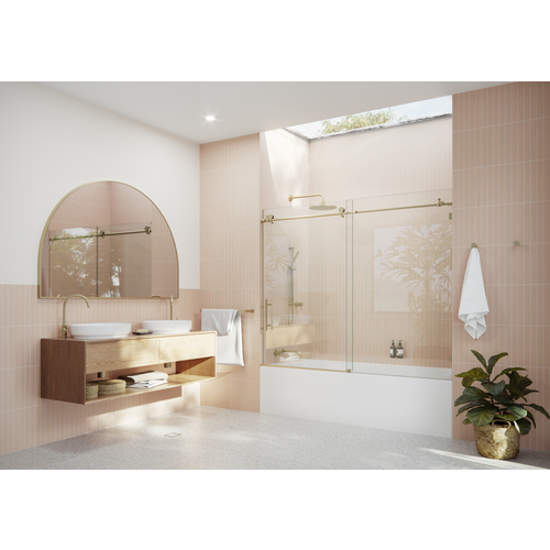 Eclipse 72 in. x 60 in. Fully Frameless Glass Bath Slider Satin Brass