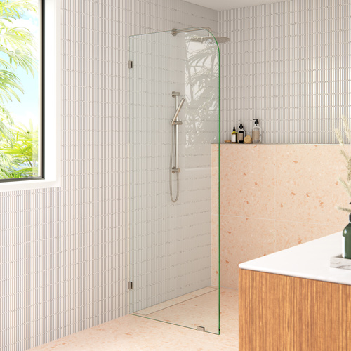 Solaris 32 in. x 78 in. Fully Frameless Glass Shower Panel - Single Fixed Panel - Radius Brushed Nickel