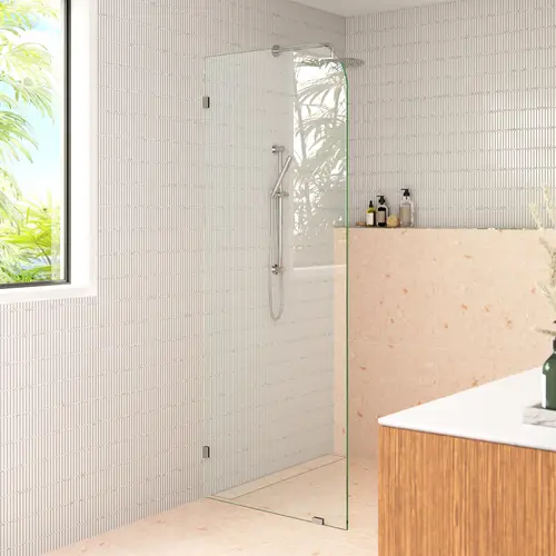 Solaris 38 in. x 78 in. Fully Frameless Glass Shower Panel - Single Fixed Panel - Radius Chrome