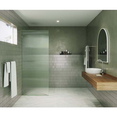 Gaia 30 in. x 78 in. Fully Frameless Glass Shower Panel - Single Fixed Panel - Fluted Frosted Brushed Nickel