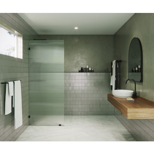 Gaia 30 in. x 78 in. Fully Frameless Glass Shower Panel - Single Fixed Panel - Fluted Frosted Matte Black