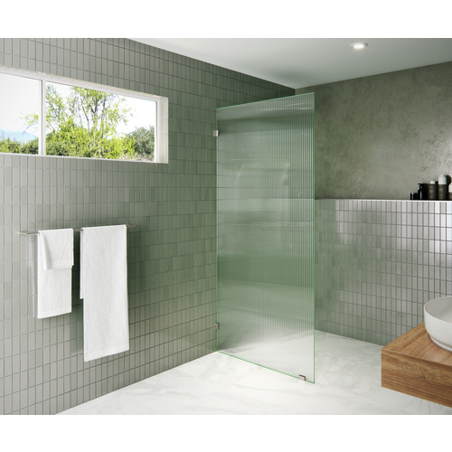 Gaia 36 in. x 78 in. Fully Frameless Glass Shower Panel - Single Fixed Panel - Fluted Frosted Brushed Nickel