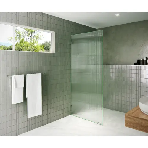 Gaia 36 in. x 78 in. Fully Frameless Glass Shower Panel - Single Fixed Panel - Fluted Frosted Chrome