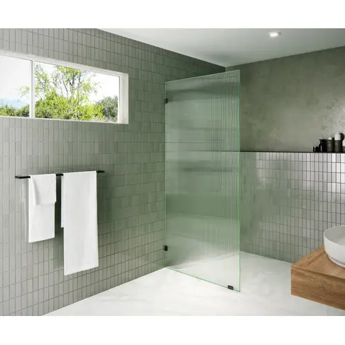 Gaia 36 in. x 78 in. Fully Frameless Glass Shower Panel - Single Fixed Panel - Fluted Frosted Matte Black