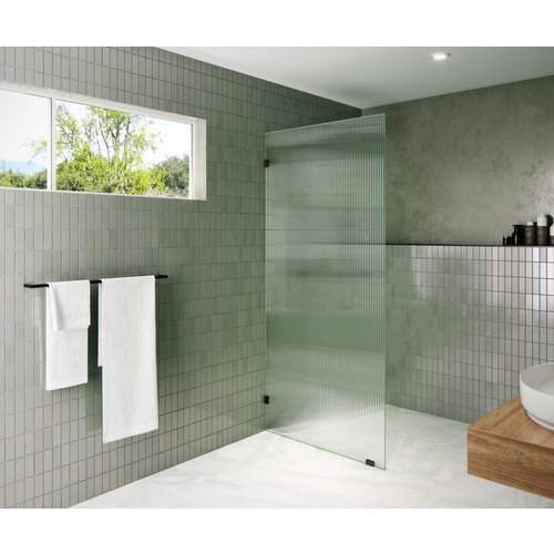 Gaia 34 in. x 78 in. Fully Frameless Glass Shower Panel - Single Fixed Panel - Fluted Frosted Oil Rubbed Bronze