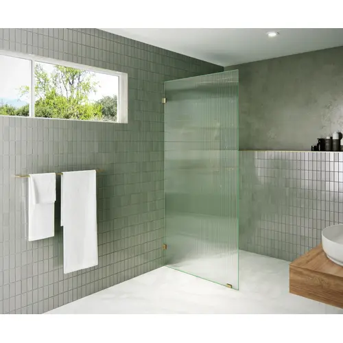 Gaia 36 in. x 78 in. Fully Frameless Glass Shower Panel - Single Fixed Panel - Fluted Frosted Satin Brass