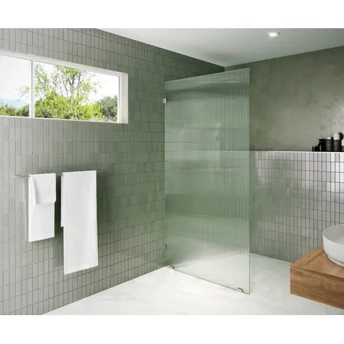 Gaia 40 in. x 78 in. Fully Frameless Glass Shower Panel - Single Fixed Panel - Fluted Frosted Brushed Nickel