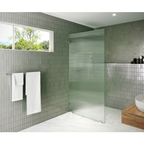 Gaia 38 in. x 78 in. Fully Frameless Glass Shower Panel - Single Fixed Panel - Fluted Frosted Chrome