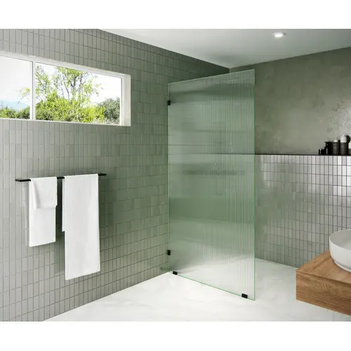 Gaia 38 in. x 78 in. Fully Frameless Glass Shower Panel - Single Fixed Panel - Fluted Frosted Matte Black