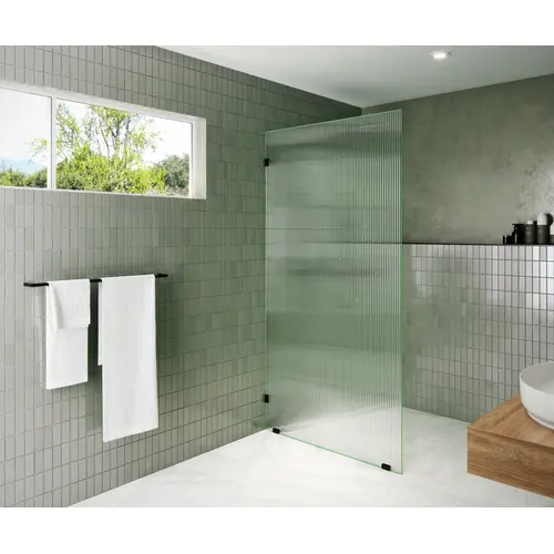 Gaia 38 in. x 78 in. Fully Frameless Glass Shower Panel - Single Fixed Panel - Fluted Frosted Oil Rubbed Bronze