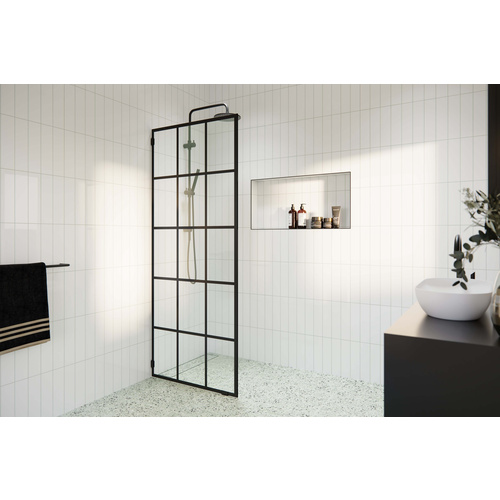 Esprit 30 in. x 78 in. French Silk Screen Single Fixed Shower Panel (French Monture) Matte Black