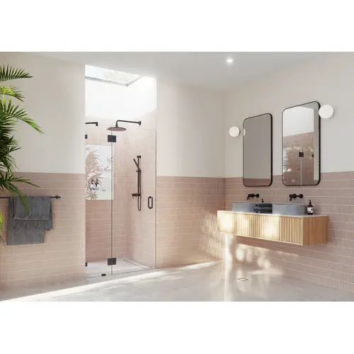 Halo 42.25 in. x 78 in. Glass hinged Fully Frameless Glass Shower Enclosure Matte Black