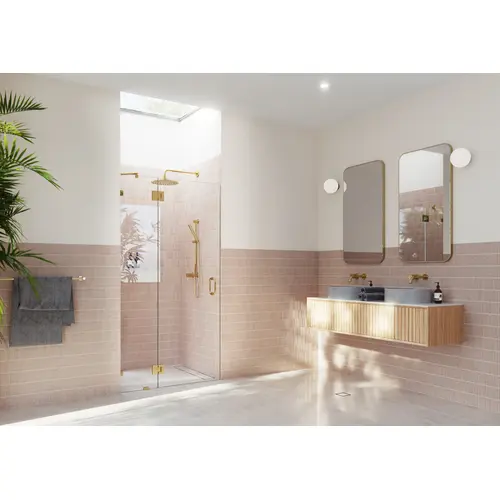 Halo 35.25 in. x 78 in. Glass hinged Fully Frameless Glass Shower Enclosure Polished Brass