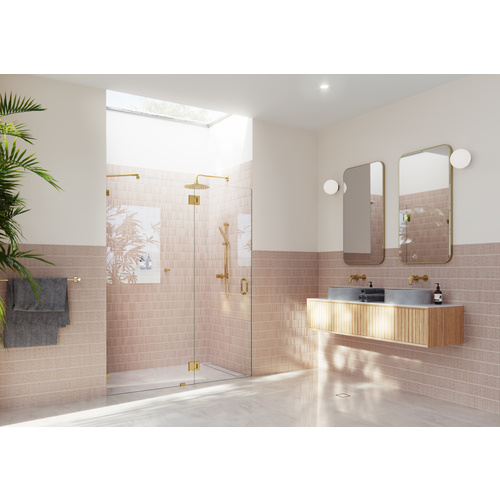 Halo 56.25 in. x 78 in. Glass hinged Fully Frameless Glass Shower Enclosure Polished Brass