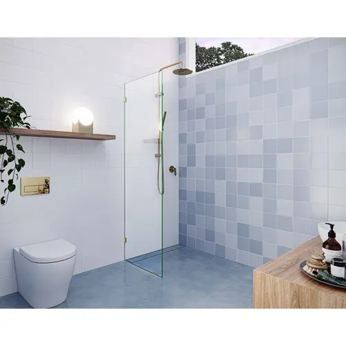 Vela 23.5" x 78" Fully Frameless Glass Shower Panel Single Fixed Panel Polished Brass