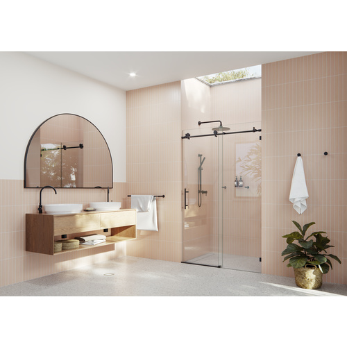 Eclipse 52 in. x 78 in. Fully Frameless Glass Sliding Shower Doors Matte Black