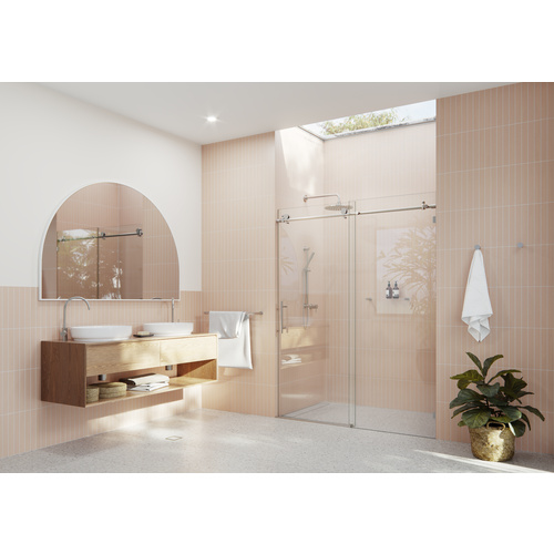 Eclipse 64 in. x 78 in. Fully Frameless Glass Sliding Shower Doors Brushed Nickel