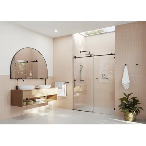 Eclipse 56 in. x 78 in. Fully Frameless Glass Sliding Shower Doors Matte Black