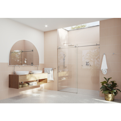 Eclipse 72 in. x 78 in. Fully Frameless Glass Sliding Shower Doors Brushed Nickel