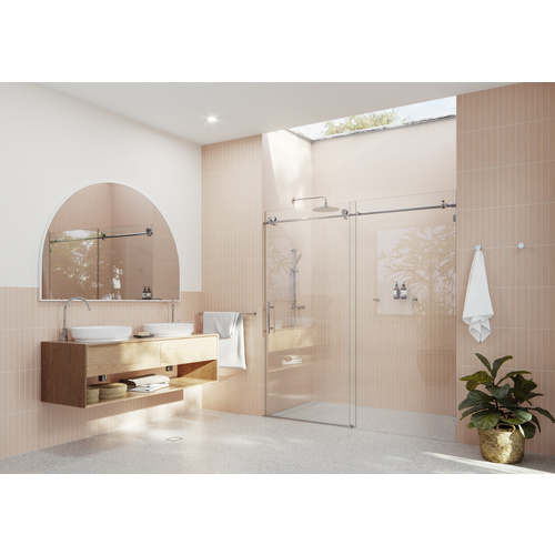 Eclipse 68 in. x 78 in. Fully Frameless Glass Sliding Shower Doors Chrome