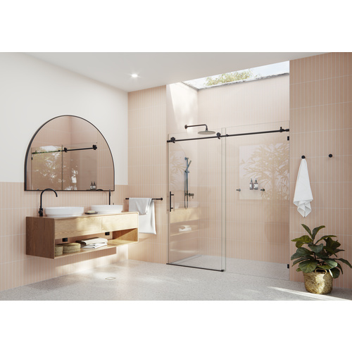 Eclipse 68 in. x 78 in. Fully Frameless Glass Sliding Shower Doors Matte Black